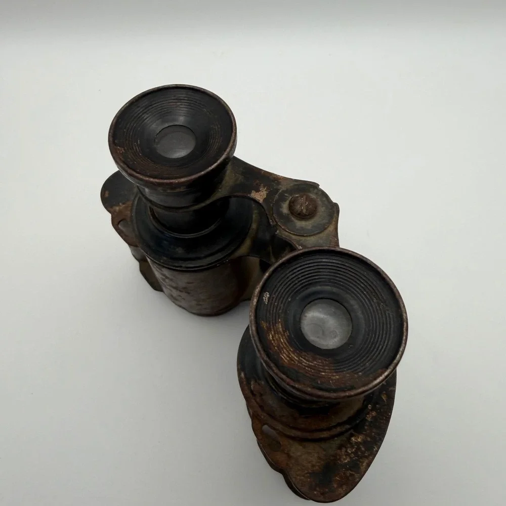 Vintage Antique Metal Binoculars Rusty Patina Steampunk Prop Decor 4.5x4in